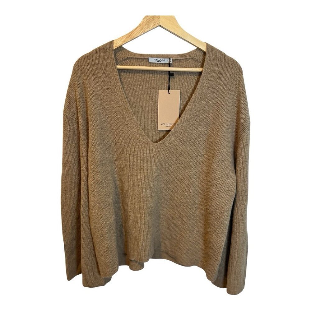 M.M. LaFleur Sophie 100% Cashmere Sweater XL Deep Flax Knit V-Neck Bell Sleeve - Picture 7 of 10